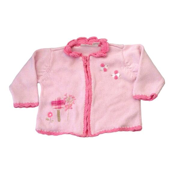 Baby Girls Pink Embroidered Sweater with Crocheted Accents size 6-9mo - Picture 1 of 5